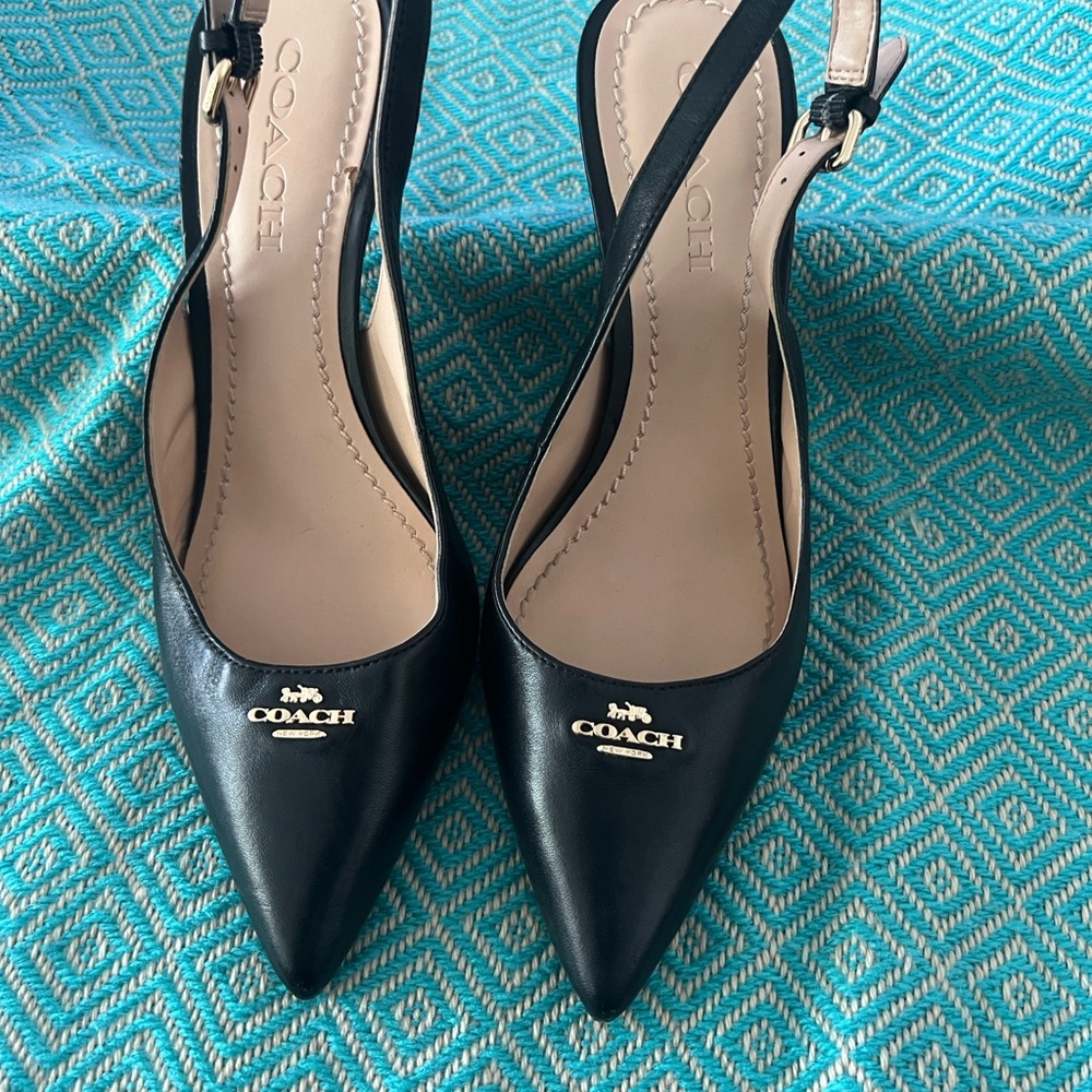 Coach Black Leather Women's Slingback Heels